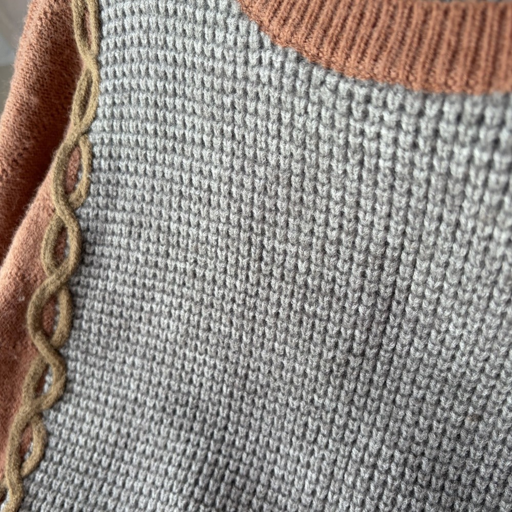& Merci Colorblock Cropped Sweater Dolman Puff Sleeve Large Grandpacore Neutral - Picture 6 of 7